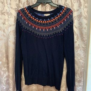 Blue sweater w/ tribal pattern neck
